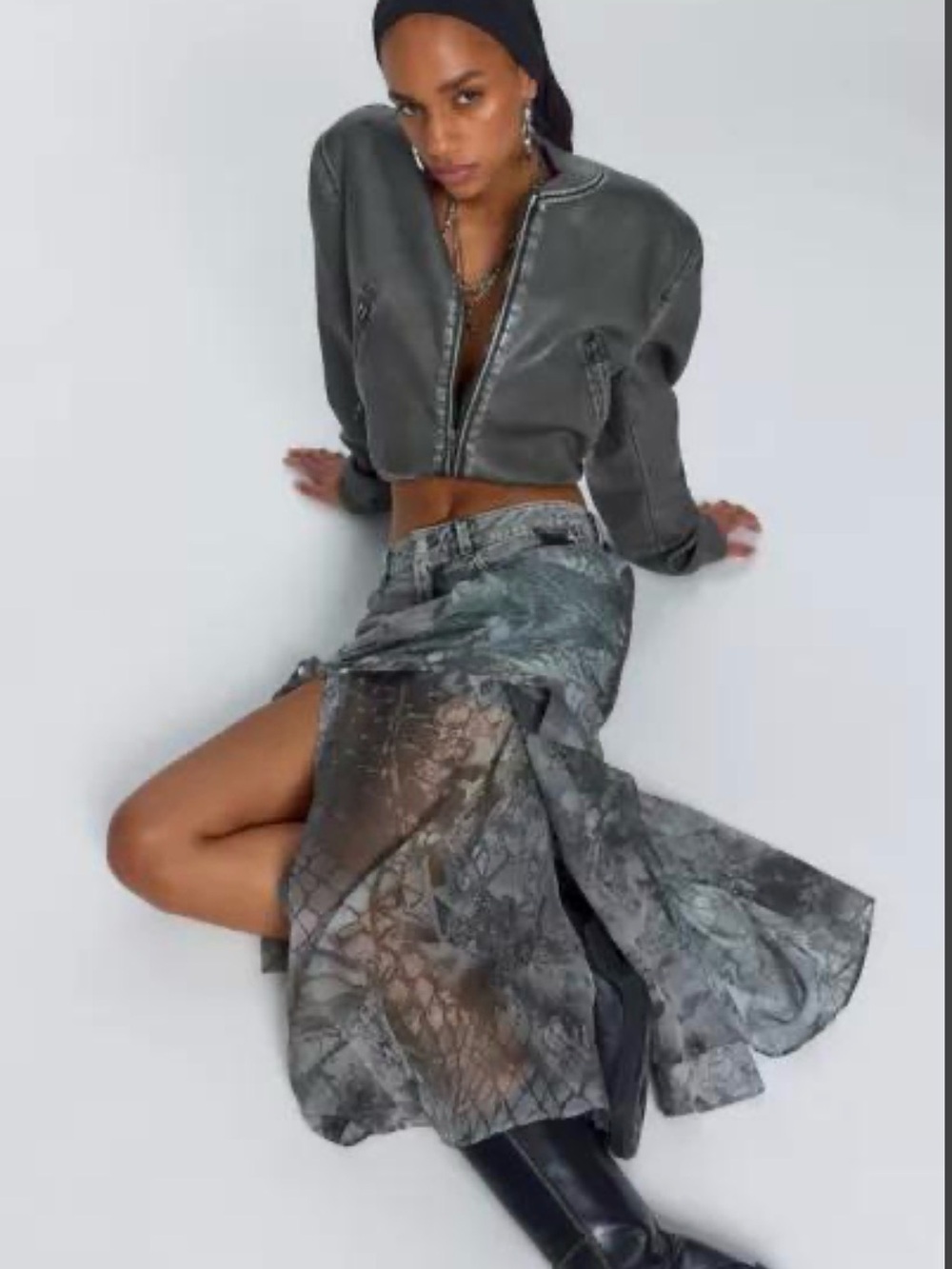 Diesel Womens Gray Patterned Maxi Skirt